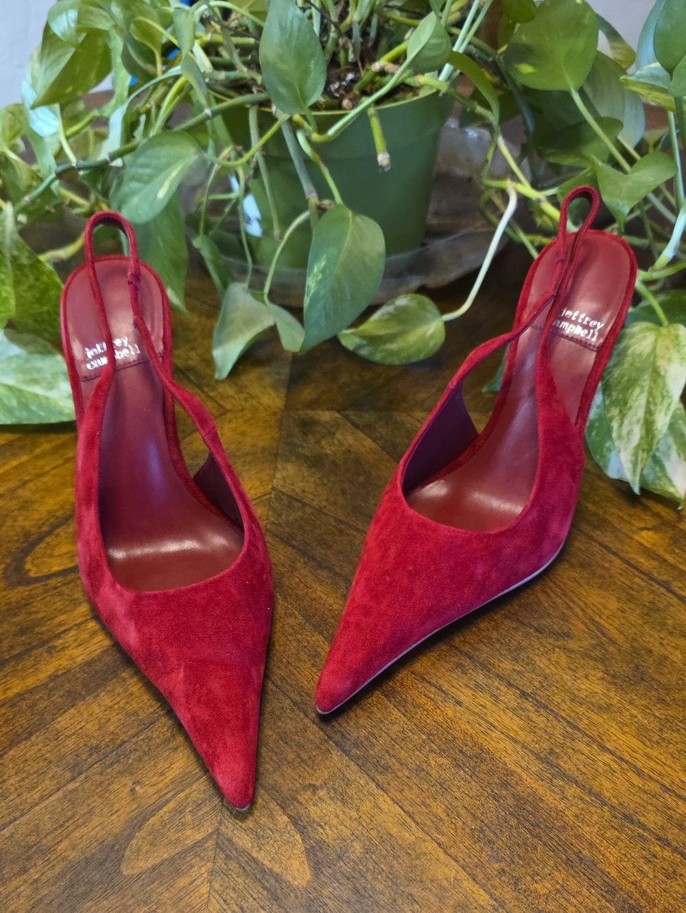 Jeffrey Campbell You- Wish Pointed Toe Red Suede Slingback Pumps